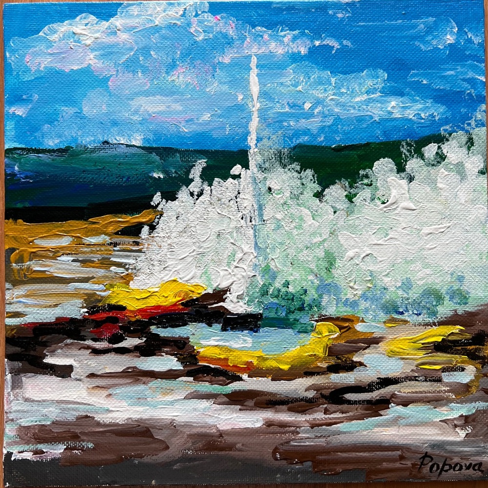 Yellowstone 3" acrylic painting. Handmade.